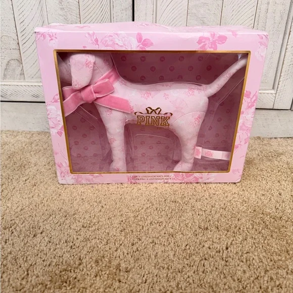Victoria’s Secret/LOVE SHACK FANCY Pink Dog Plush in Gift Box - Picture 1 of 3